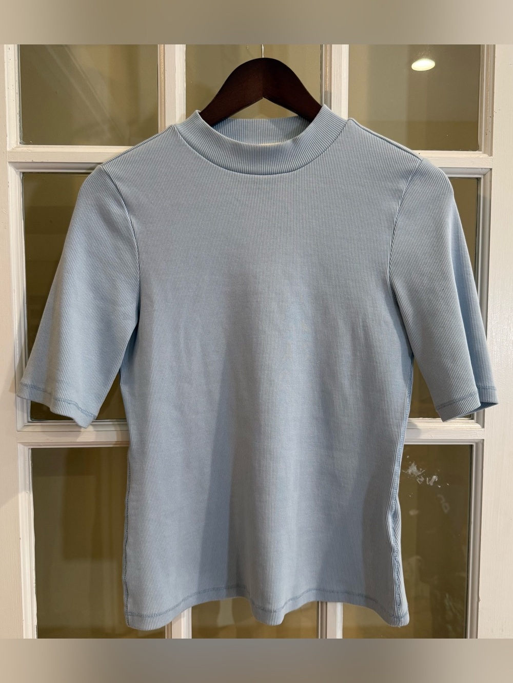 Maeve Mock Neck Ribbed Top Sky Blue Size Small
